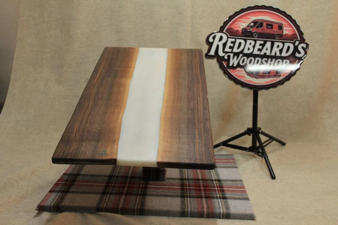 Stunning Sunset Walnut with pearl white epoxy Rv Sprinter van table